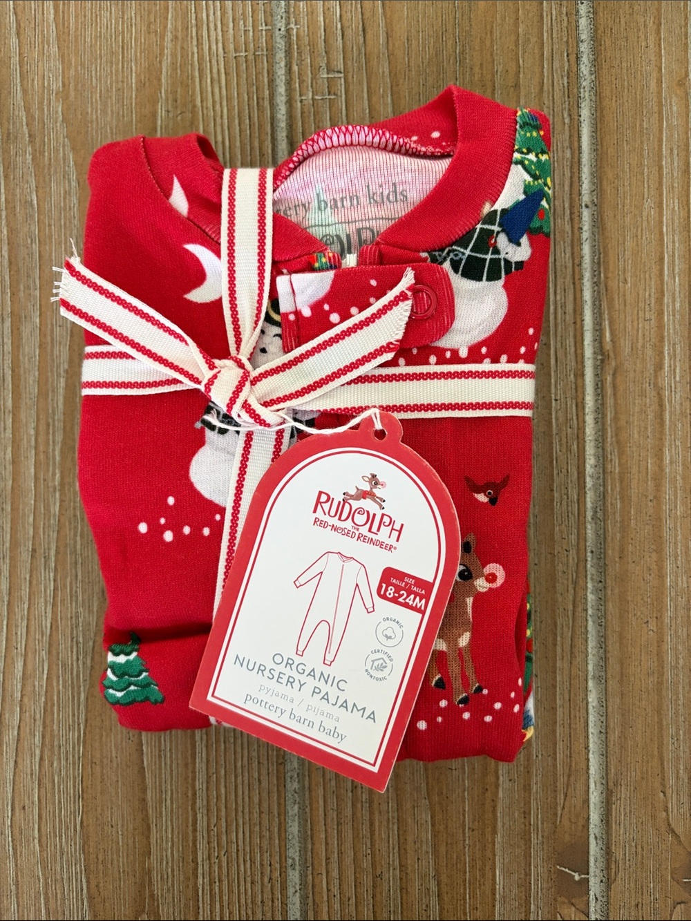 Pottery Barn Kids Rudolph Red Organic Nursery Pajama 18-24 months NWT